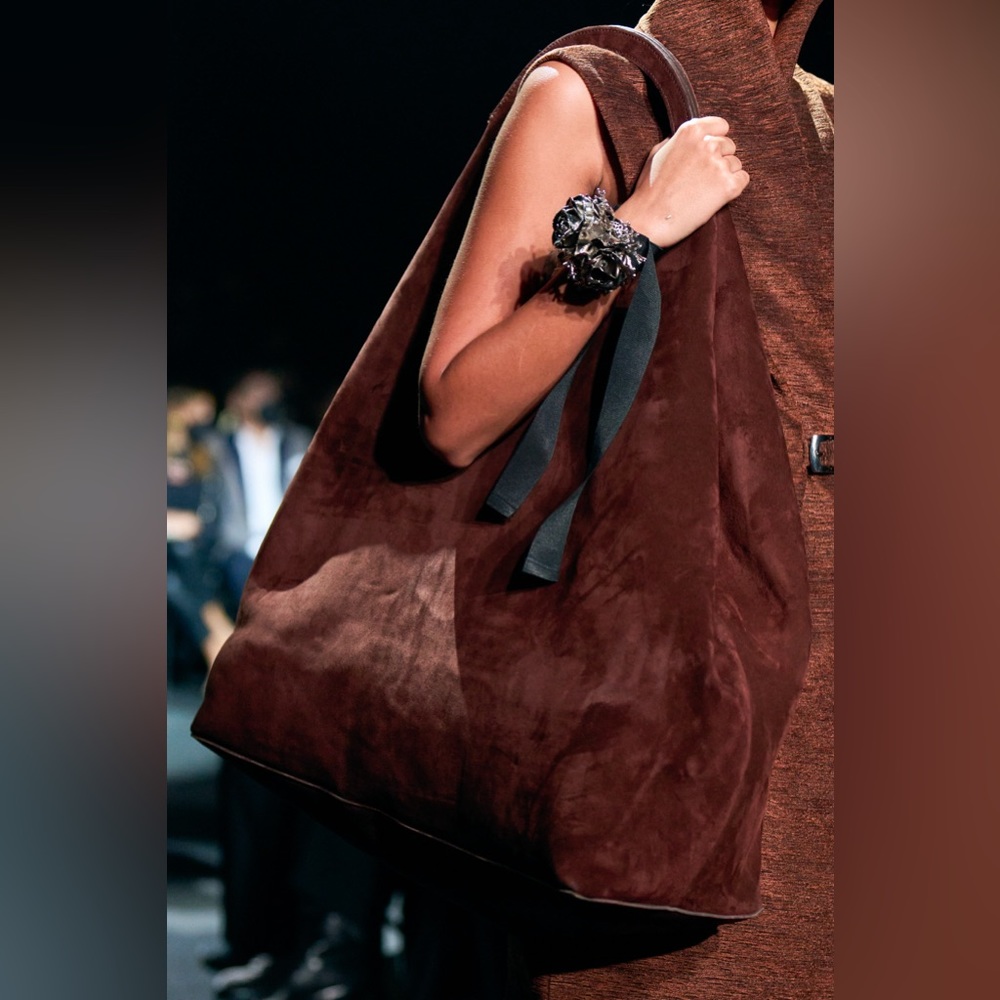 Suede Bag w/Top-Handle & Crossbody Strap